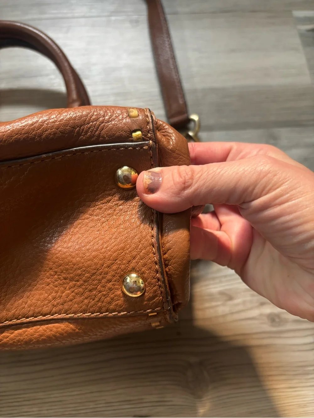 Michael Kors Brown Leather Studded Satchel Crossbody Shoulder Bag